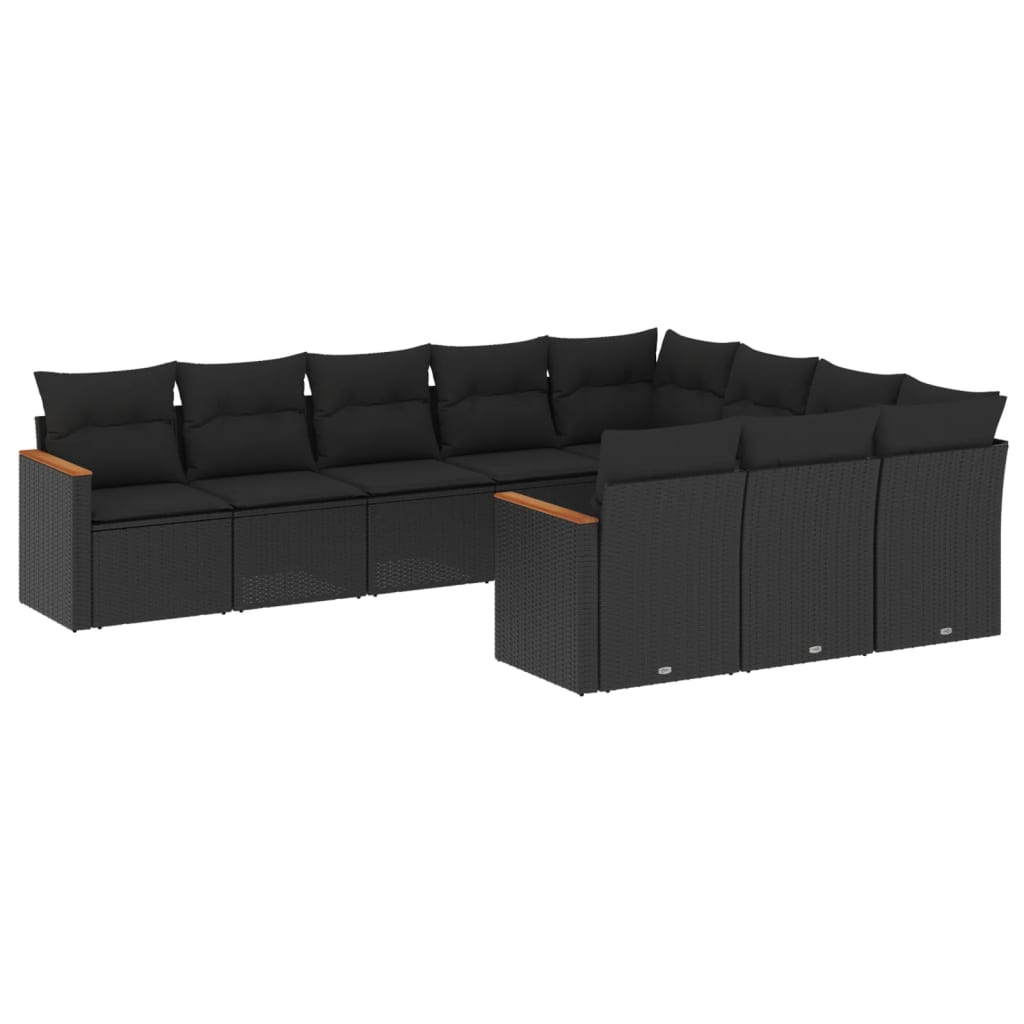 10 részes fekete polyrattan kerti ülőgarnitúra párnákkal (3258737)