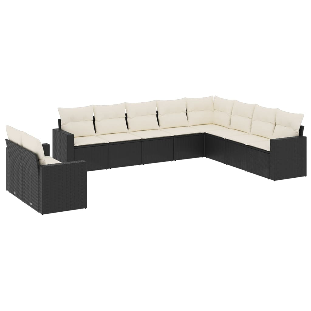 10 részes fekete polyrattan kerti ülőgarnitúra párnákkal (3219156)