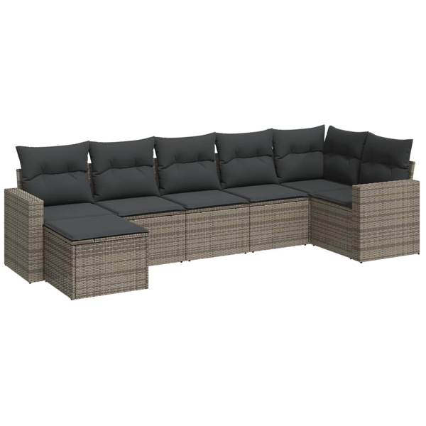 7 részes szürke polyrattan kerti ülőgarnitúra párnákkal