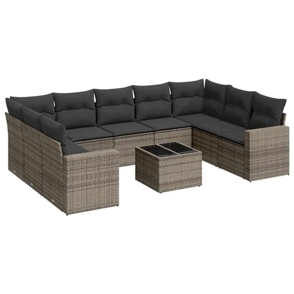 10 részes szürke polyrattan kerti ülőgarnitúra párnákkal (3251747)