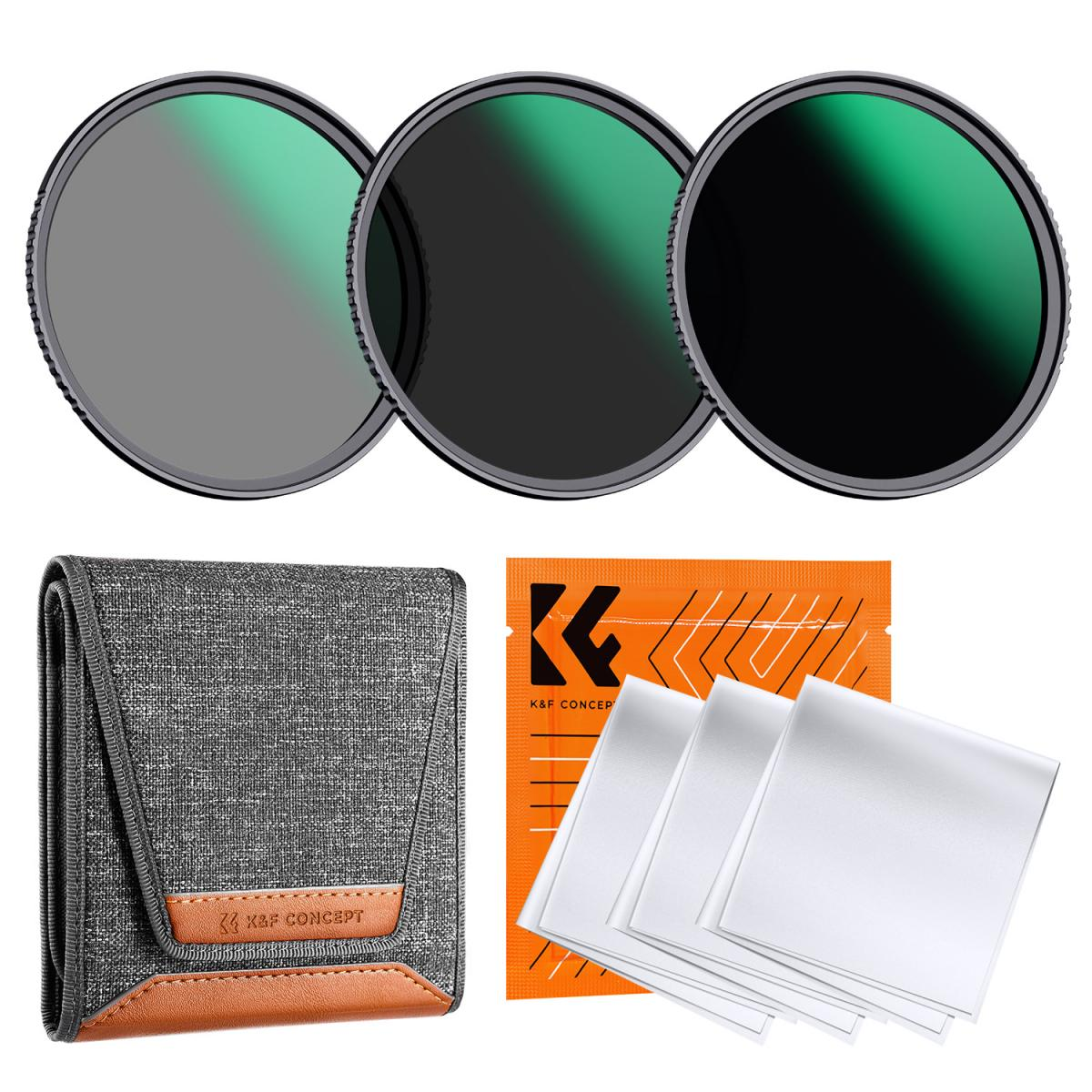 K&F Concept KF-2046V1 - 67mm ND8+ND64+ND1000 Szűrő szett + Tok + 3db Törlőkendő (KF-2046V1)