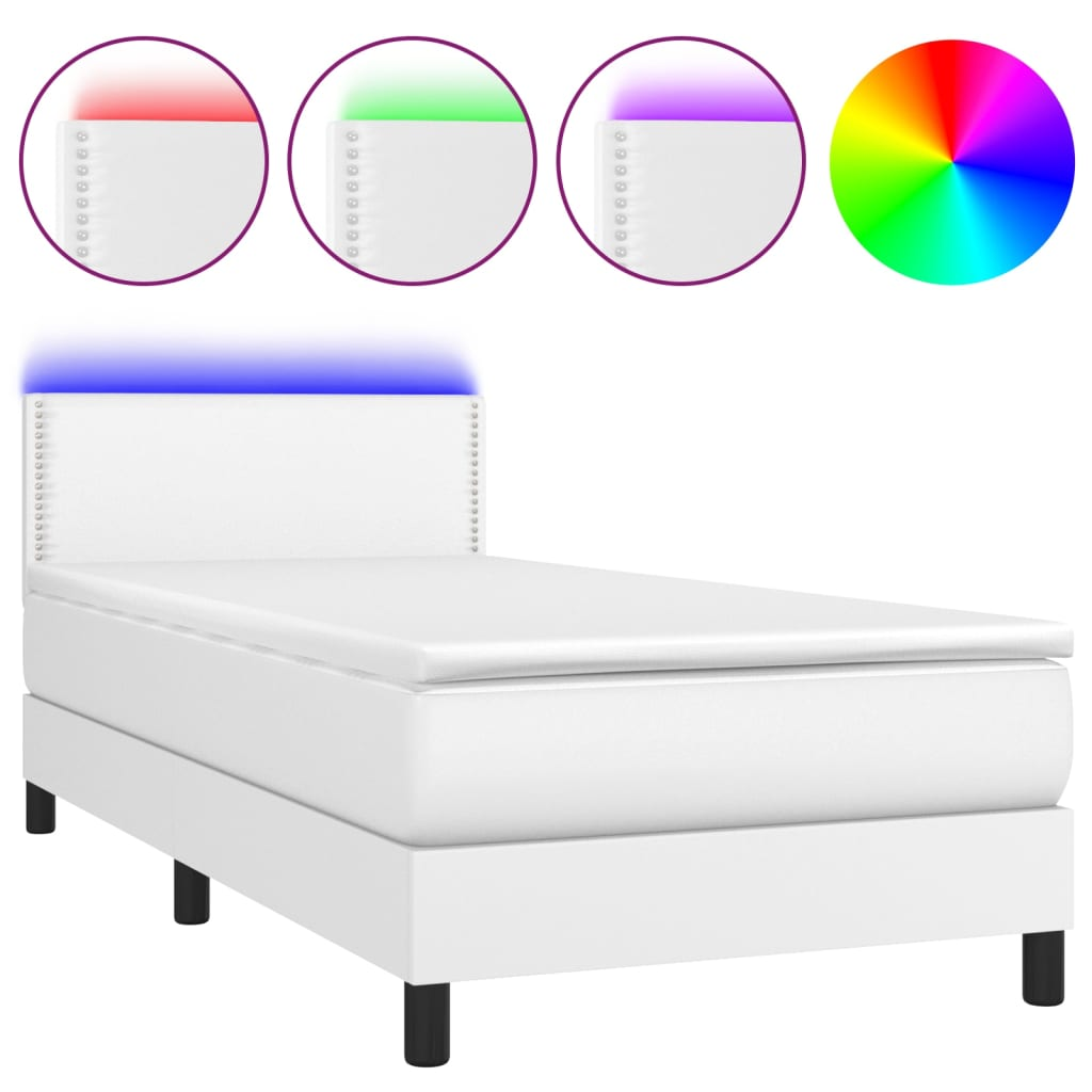 fehér műbőr rugós ágy matraccal és LED-del 80 x 200 cm (3134130)