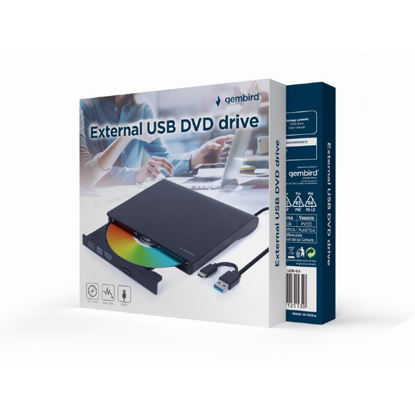 Optikai meghajtó Gembird DVD-USB-031 Slim DVD-Writer Black BOX