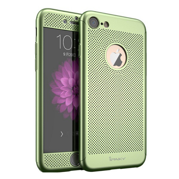 IPAKY műanyag telefonvédő (előlap védelem, lyukacsos minta, logo kivágás + edzett üveg) ZÖLD [Apple iPhone 8 4.7] (5996457721825)