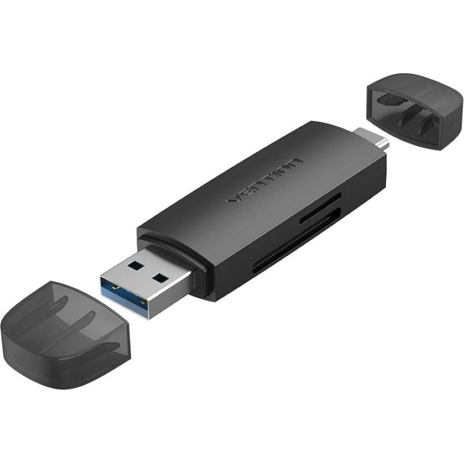 Vention 2 az 1-ben USB 3.0 A + C kártyaolvasó(SD + TF) Fekete Dual Drive levél (CLKB0)