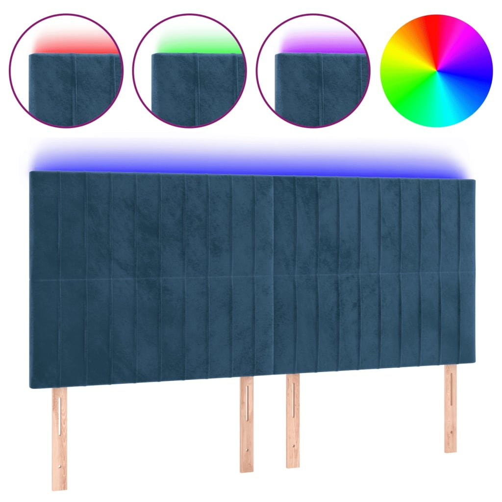 sötétkék bársony LED-es fejtámla 200x5x118/128 cm (3122732)