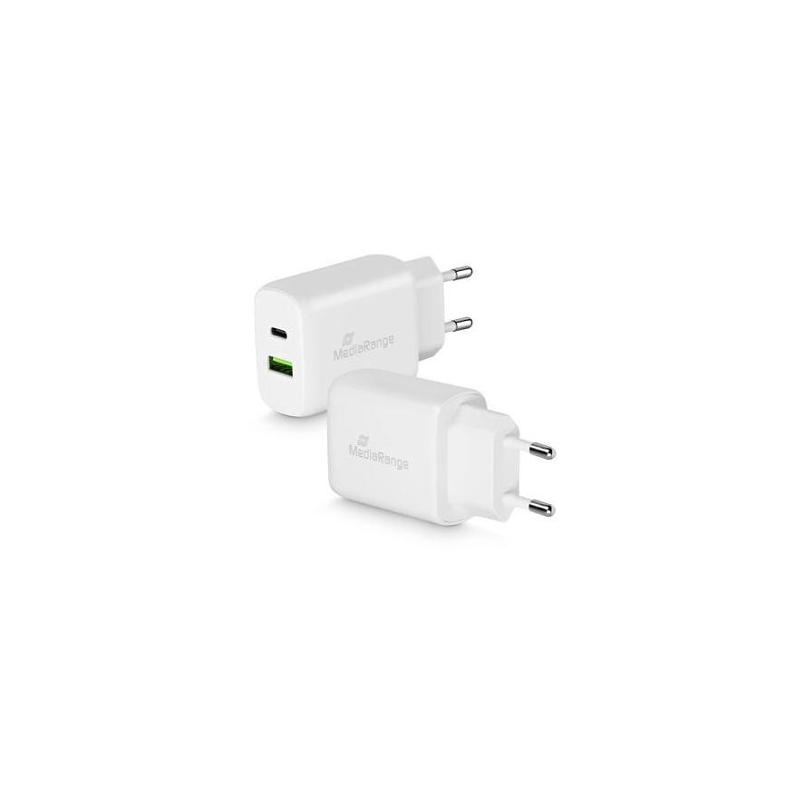 MediaRange MRMA112 USB-C / USB-A Hálózati töltő - Fehér (25W) (MRMA112)