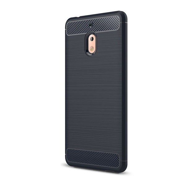 Szilikon telefonvédő (közepesen ütésálló, légpárnás sarok, szálcsiszolt, karbon minta) SÖTÉTKÉK [Nokia 2.1] (5996457792719)