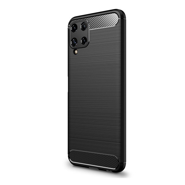 Szilikon telefonvédő (közepesen ütésálló, légpárnás sarok, szálcsiszolt, karbon minta) FEKETE [Samsung Galaxy M22 (SM-M225F)] (5996591095554)