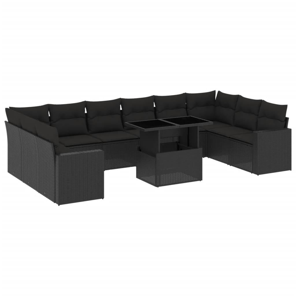 11 részes fekete polyrattan kerti ülőgarnitúra párnákkal (3267515)