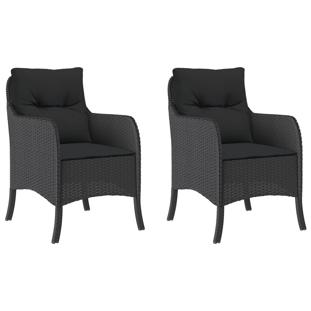 2 db fekete polyrattan kerti szék párnával (365145)