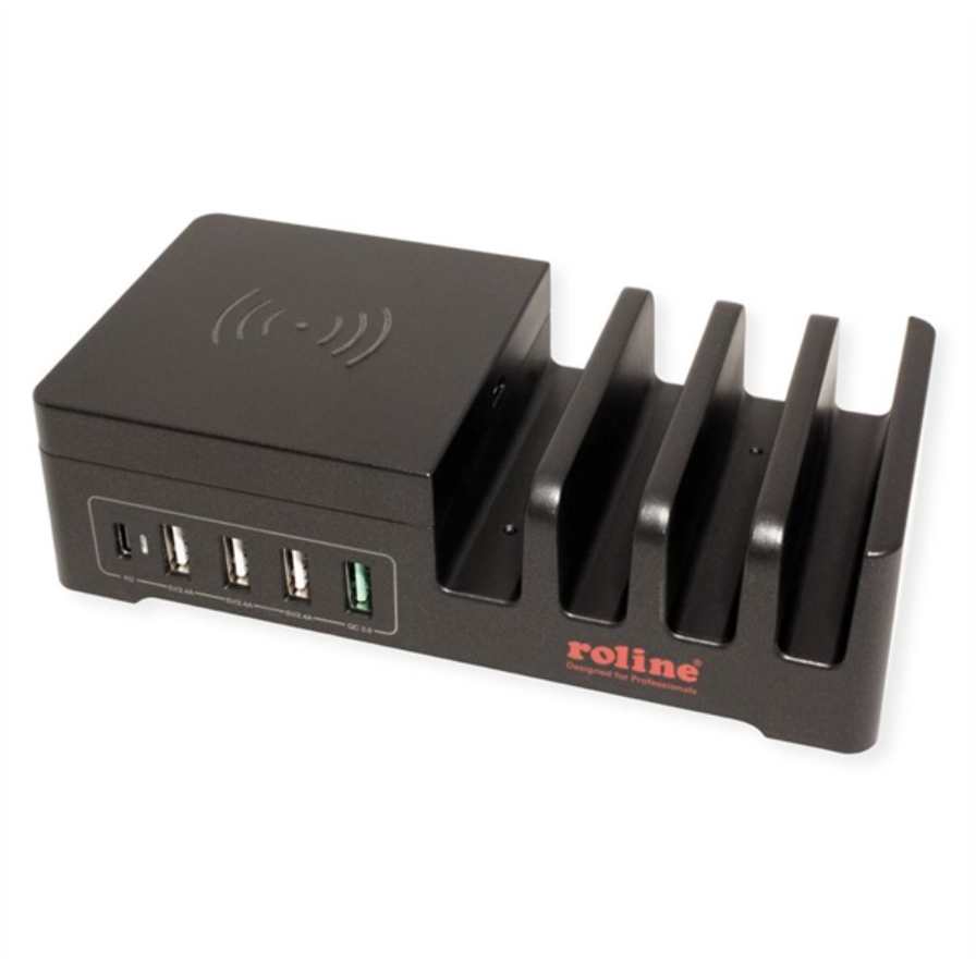 Roline 19.11.1012 USB HUB és Vezeték nélküli töltő (4 port) (19.11.1012)