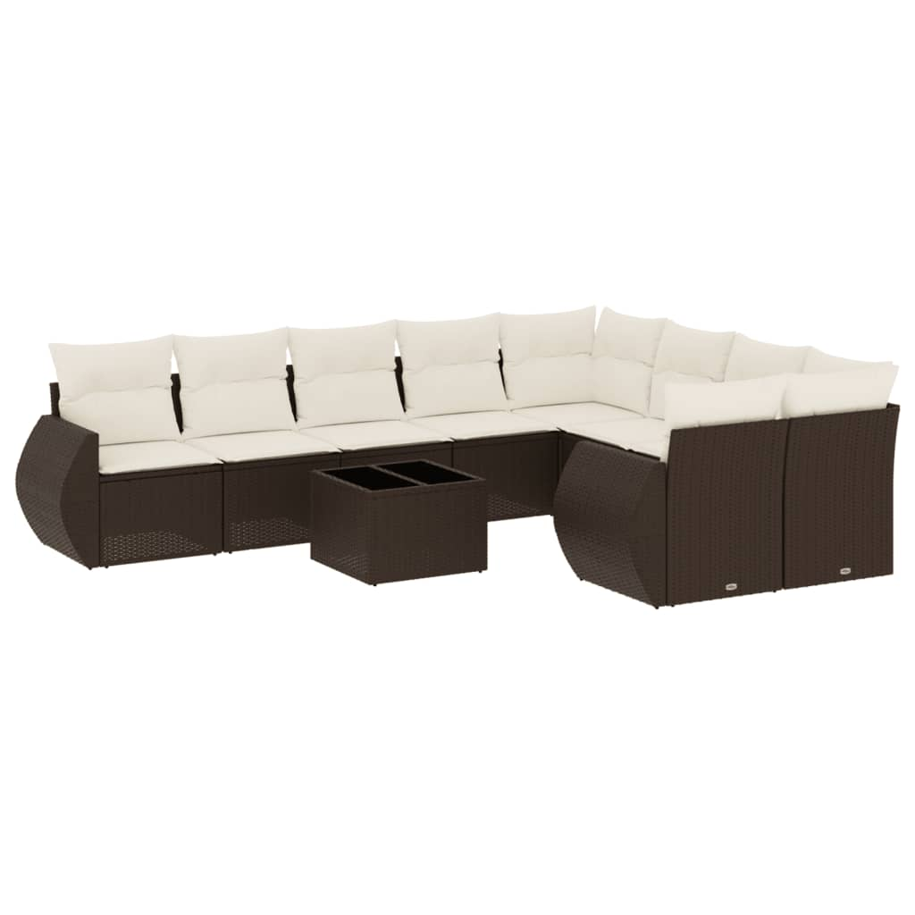 10 részes barna polyrattan kerti ülőgarnitúra párnákkal (3254190)