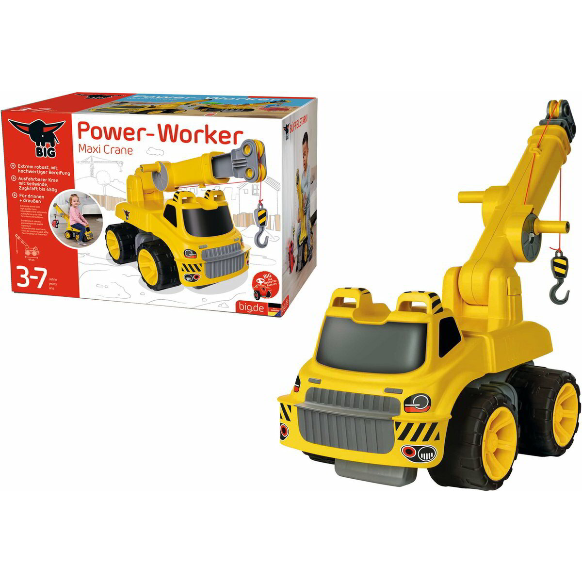 BIG Power-Worker Maxi Építőipari bébitaxi daruval - Sárga (800055816)
