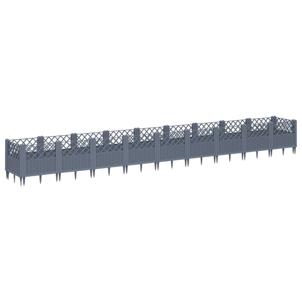 szürke PP kerti virágláda cövekekkel 363,5 x 43,5 x 43,5 cm (368029)