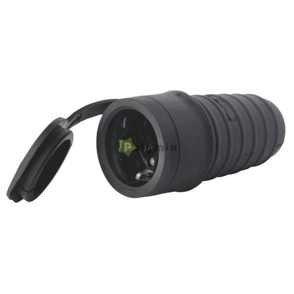 Tracon TICS-212G 2P+F Gumi csapfedeles csatlakozóaljzat oldalsó védőérintkezővel (TICS-212G)