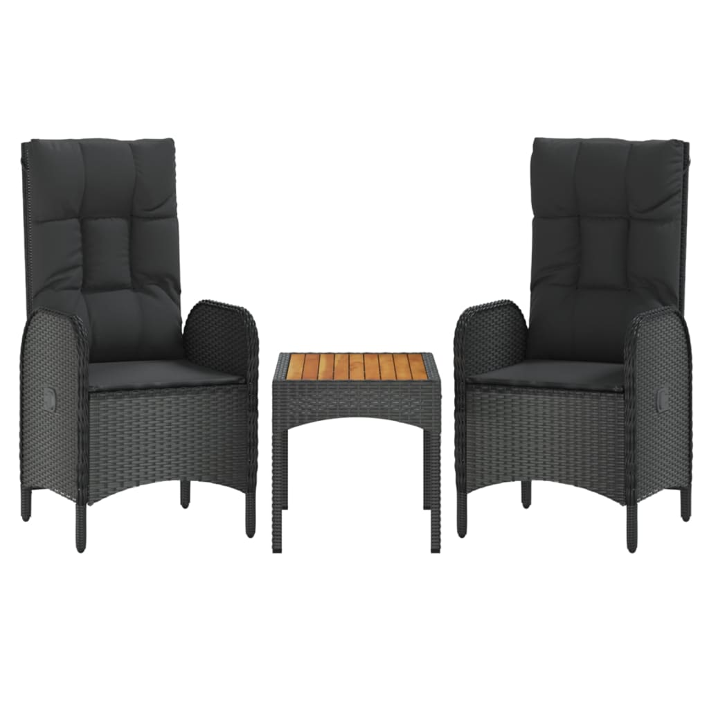 3 részes fekete polyrattan kerti ülőgarnitúra párnákkal (319908)