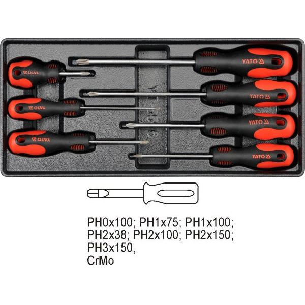 YATO dugaszolóbetét - Phillips csavarhúzók 7 db (YT-5536)
