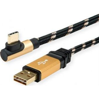 ROLINE GOLD USB 2.0 Kabel, USB A ST reversibel - USB C ST gewinkelt, 1,8 m