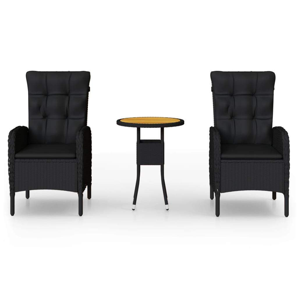 3 részes fekete polyrattan kerti bisztrószett (3058545)
