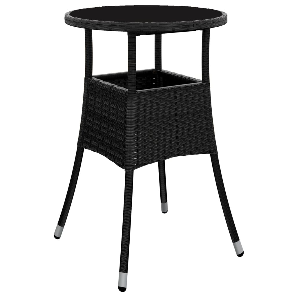 fekete polyrattan és edzett üveg kerti asztal Ø60 x 75 cm (310598)