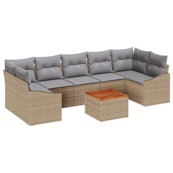 Set de canapea de grădină cu perne Bej Ratan Poliester Acacia