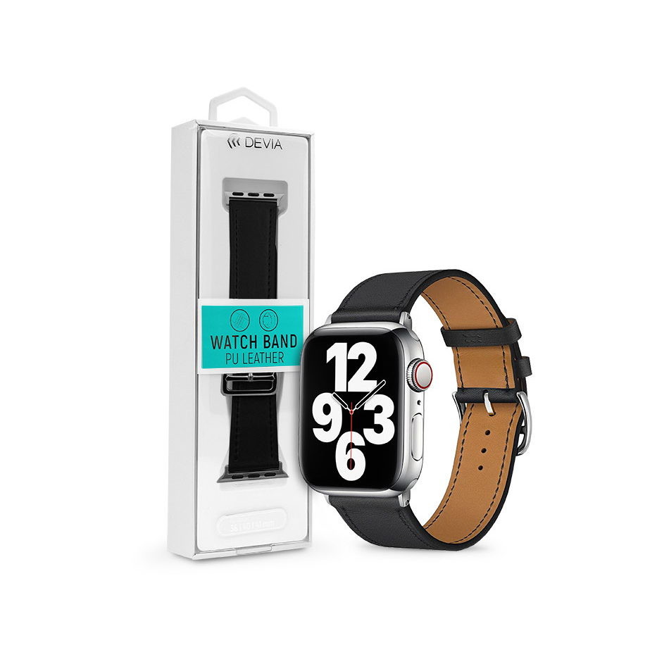 Apple Watch bőr szíj - Devia Elegant PU Leather Watch Band - 38/40/41 mm - fekete (ST365386)
