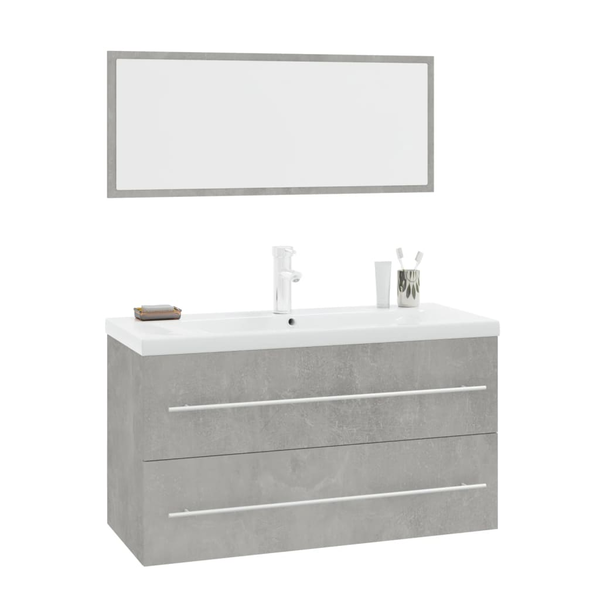 Set mobilier de baie, 3 piese, gri beton