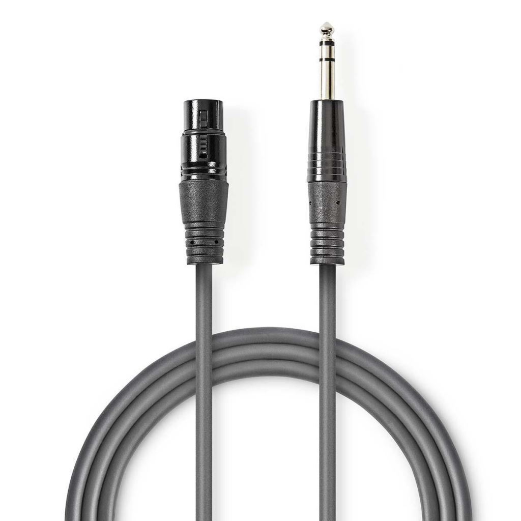 Nedis XLR 3-Tűs Aljzat, 6.35 mm Dugasz, PVC, nikkelezett, szimmetrikus audió kábel, 1.5m, sötét szürke (COTH15110GY15) (COTH15110GY15)