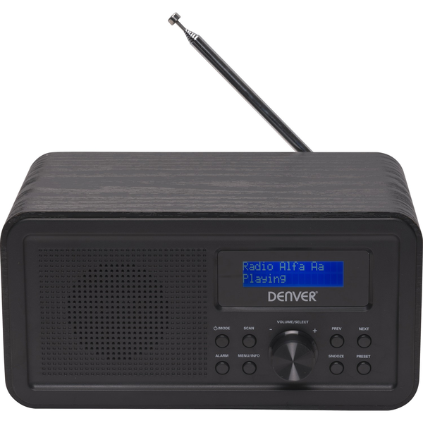 DAB+ FM радио, Denver, с часовник, аларма, черно