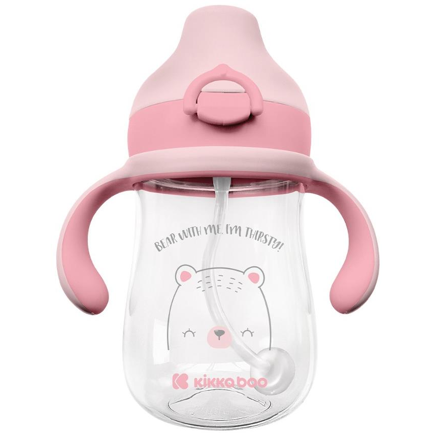 KikkaBoo Tanulópohár szilikon itatócsőrrel, 300 ml, Bear with me Pink (3801302021017)