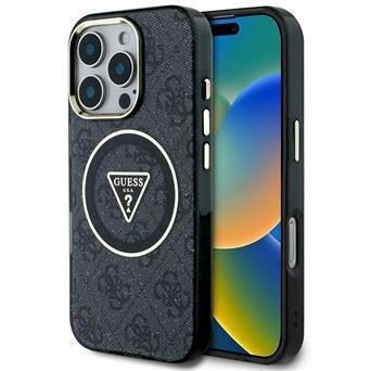 Guess IML 4G Glitter and Triangle Logo MagSafe Apple iPhone 16 Pro tok fekete (GUHMP16LHG4PRTGK) (GUHMP16LHG4PRTGK)