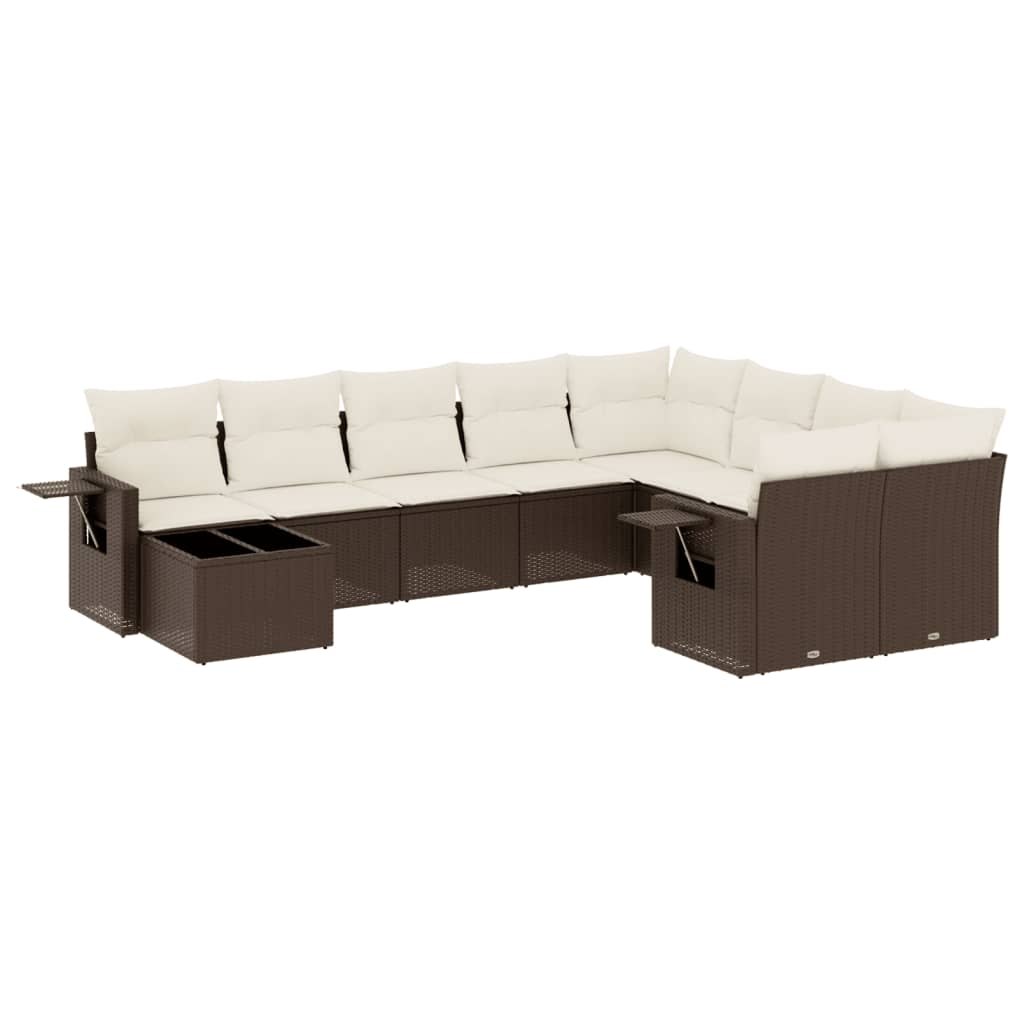 10 részes barna polyrattan kerti ülőgarnitúra párnákkal (3220662)