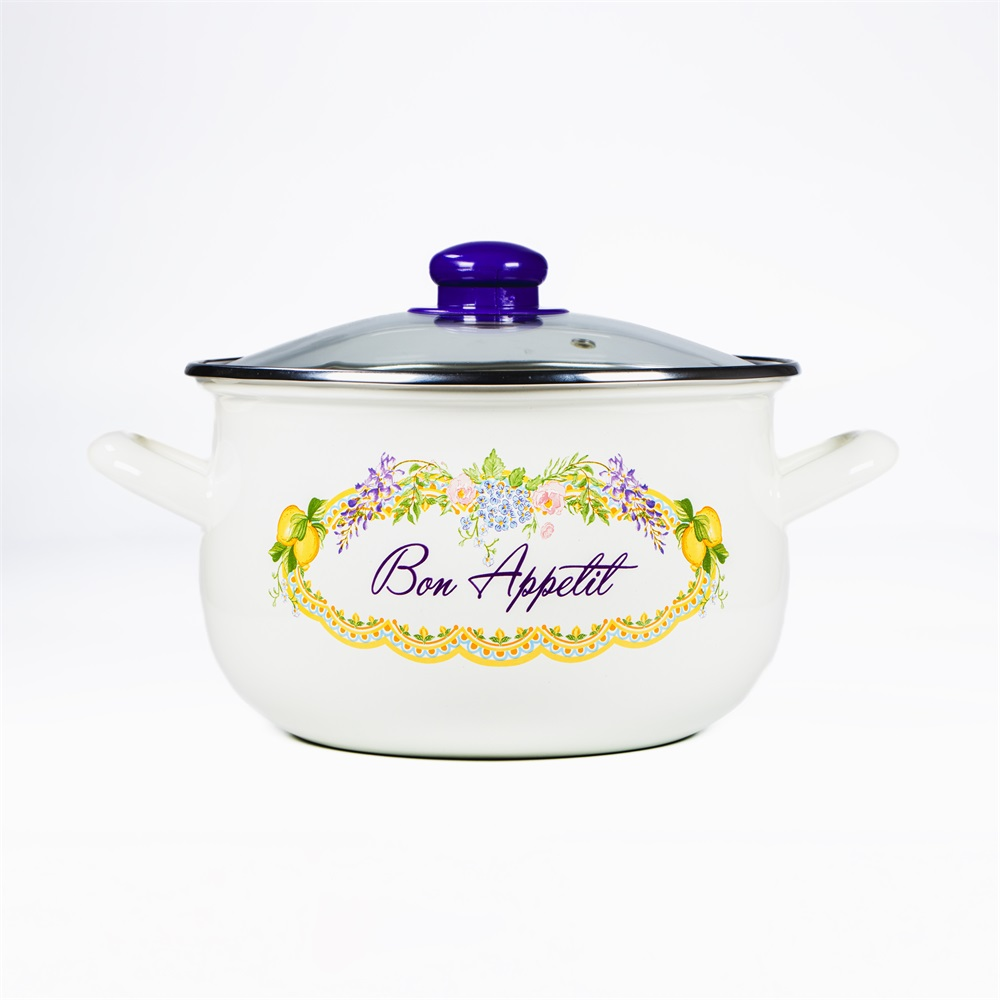 TOO Belly Bon Apetit Lábas üveg fedővel Ø22cm 4,8L - Fehér/Mintás