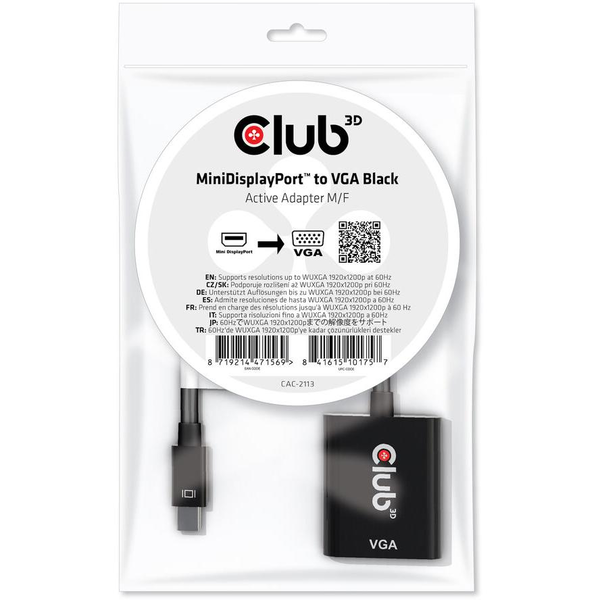 CLUB3D CAC-2113 адаптер за видео кабел 0,228 м Mini Displayport VGA Черен