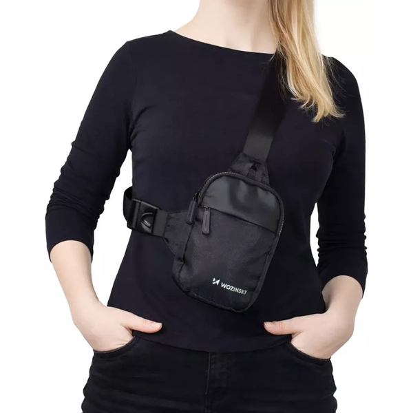 Mini saszetka na ramię Wozinsky WMS-W1 wodoodporna dwukomorowa na telefon unisex - czarna