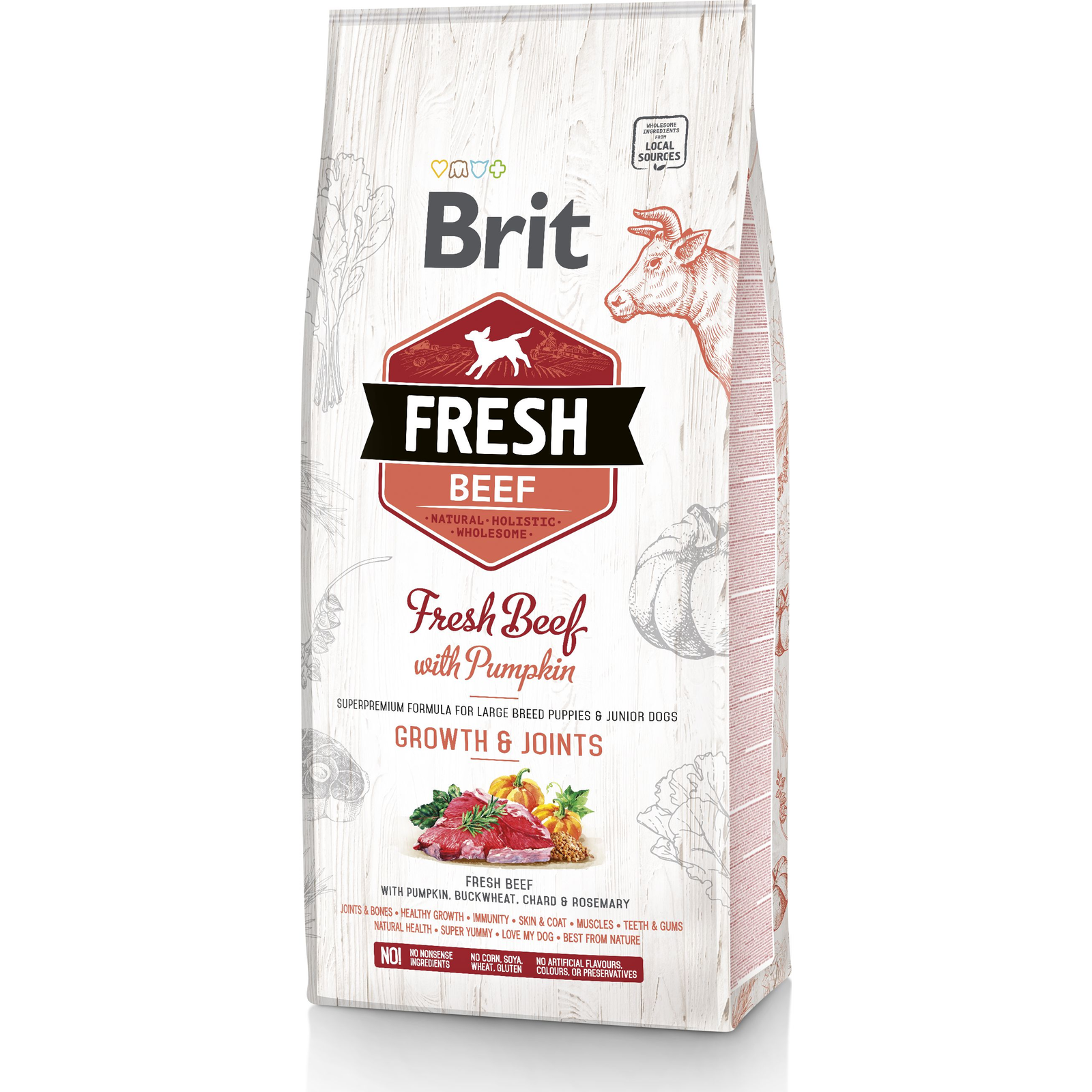 Brit Fresh Puppies & Junior Dogs Growth & Joints - Marha és Sütőtök Száraztáp 2,5 kg (VAT012666)
