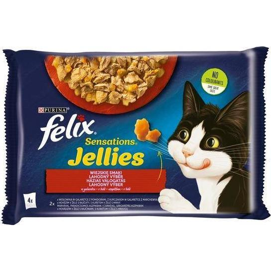 Állateledel alutasakos FELIX Sensations Jellies macskáknak 4-pack házias marha-csirke válogatás aszpikban 4x85 g (12448337)