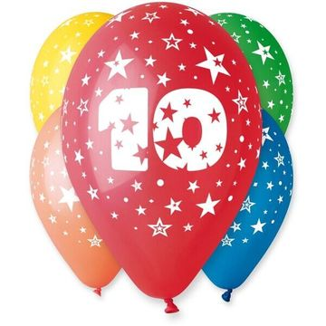Godan Színes számos lufi, csillagos 5 darabos - 10 (GS110/10) (GS110/10)