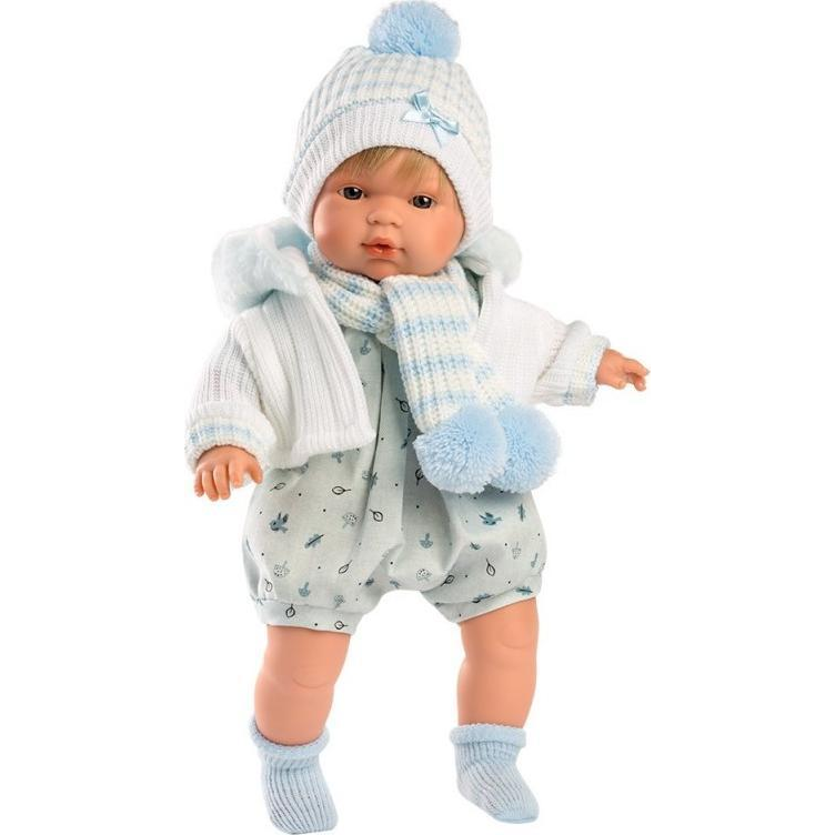 Llorens: Sasha 38cm-es síró baba kék-fehér sapiban (GXP-821938)