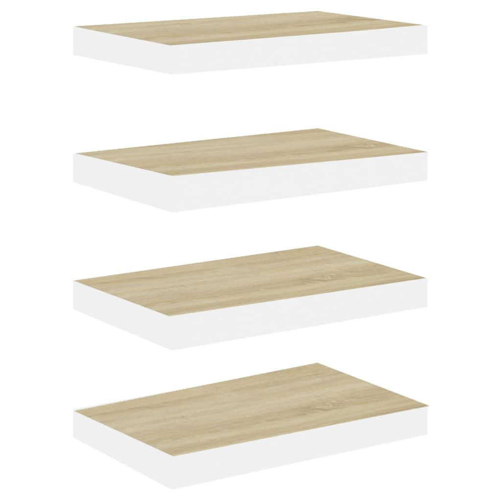 4 db fehér-tölgyszínű MDF lebegő fali polc 50 x 23 x 3,8 cm (326575)