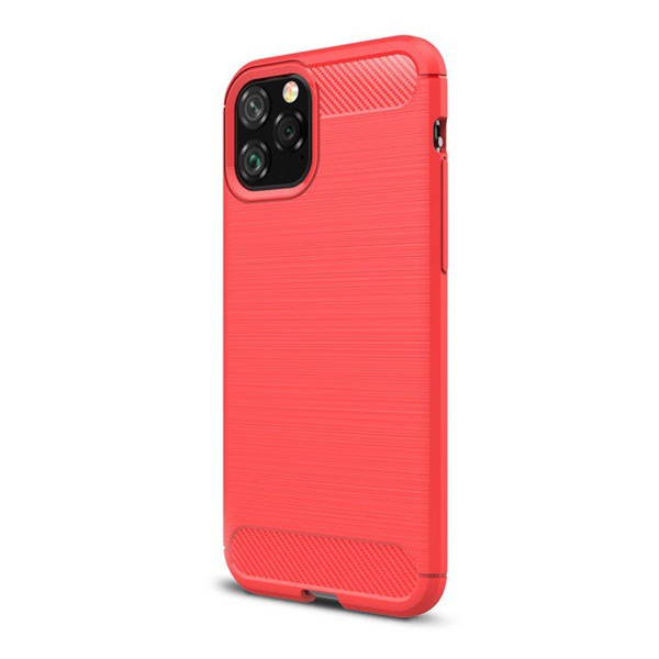 Szilikon telefonvédő (közepesen ütésálló, légpárnás sarok, szálcsiszolt, karbon minta) PIROS [Apple iPhone 11 Pro] (5996457901814)