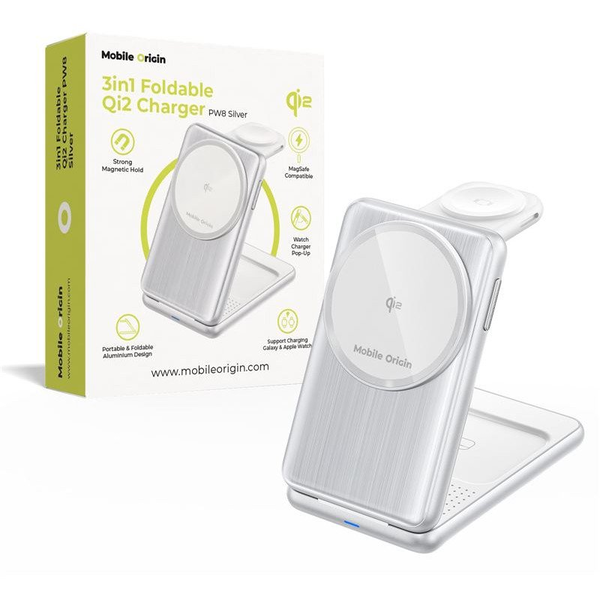 Mobile Origin 3in1 Foldable Qi2 Charger PW8, silver