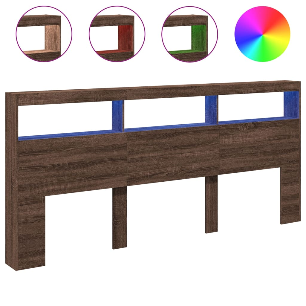 barna tölgy színű áthidalószekrény LED-ekkel 220 x 17 x 102 cm (839230)