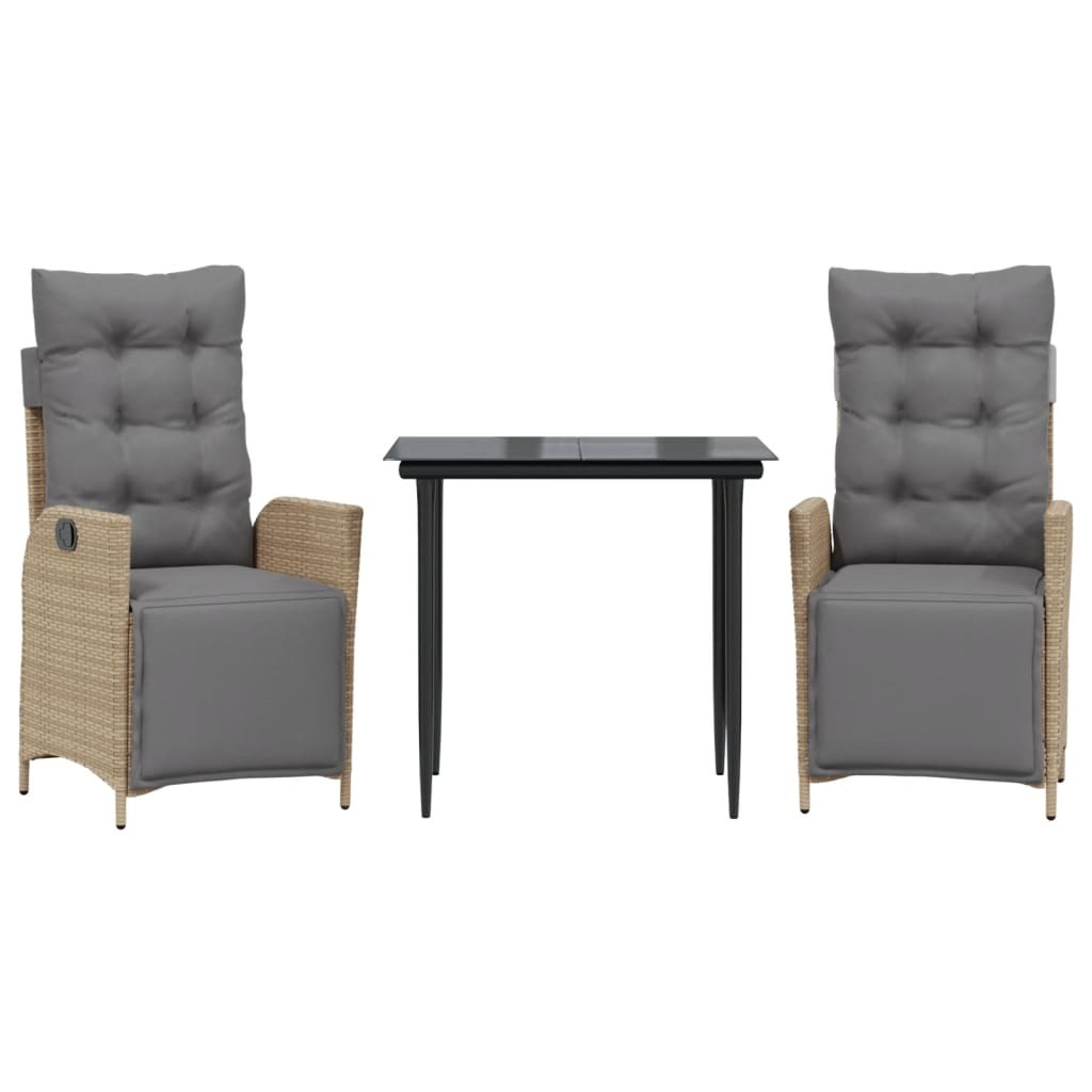 3 részes vegyes bézs polyrattan kerti étkezőgarnitúra párnákkal (3213448)