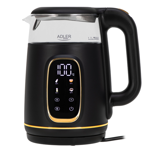 Adler AD 1305 Стъклен чайник 1,7 л 2200 W Черно/Златно