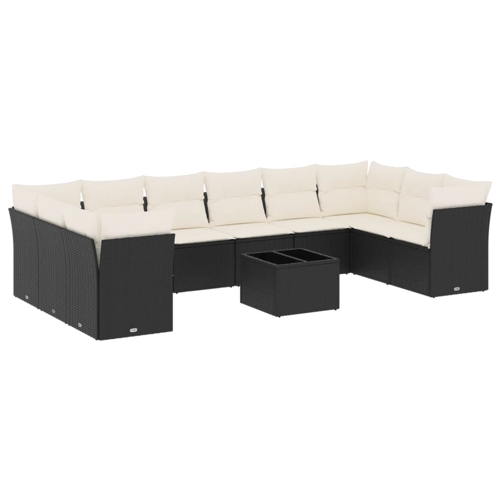 11 részes fekete polyrattan kerti ülőgarnitúra párnákkal (3218206)