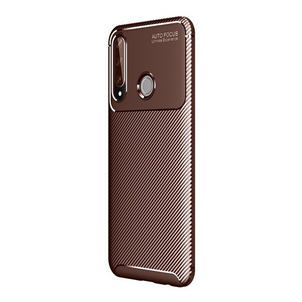Szilikon telefonvédő (közepesen ütésálló, légpárnás sarok, karbon minta) BARNA [Huawei Y6p] (5996457979981)
