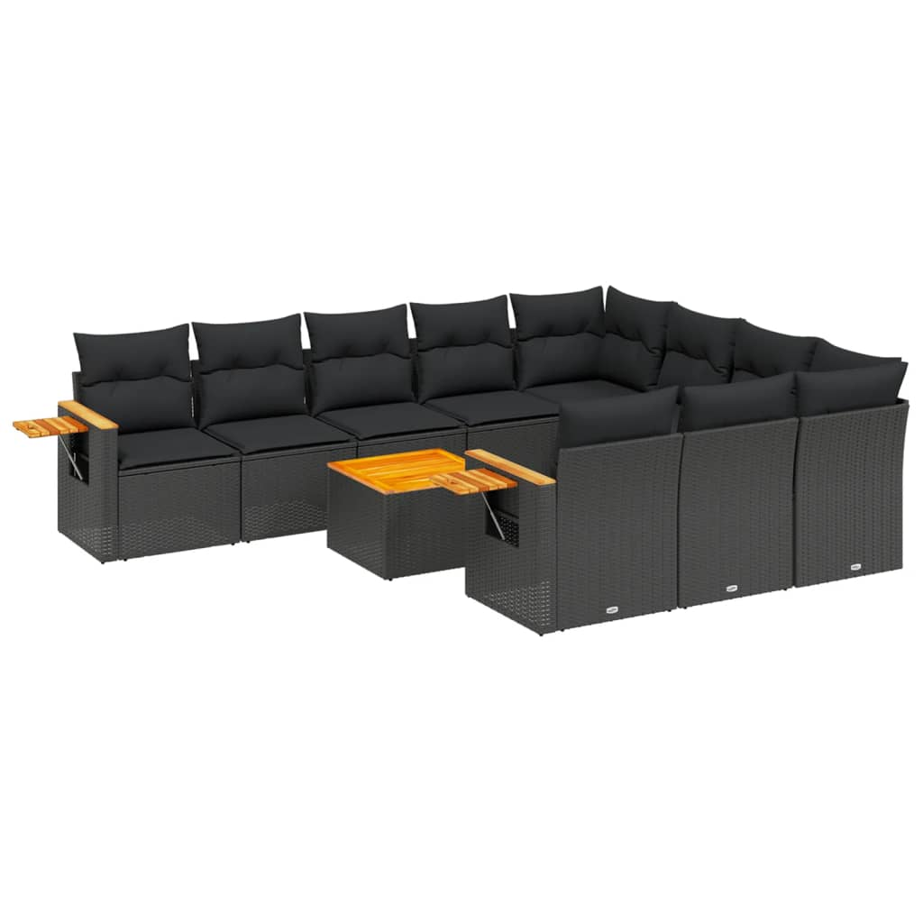 11 részes fekete polyrattan kerti ülőgarnitúra párnákkal (3259584)