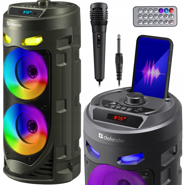 Defender Speaker Defender CRASHBOOM Bluetooth Speaker 16W MP3/FM/SD/USB/AUX/TWS/LED/MIC/LCD KARAOKE black + microphone + remote control